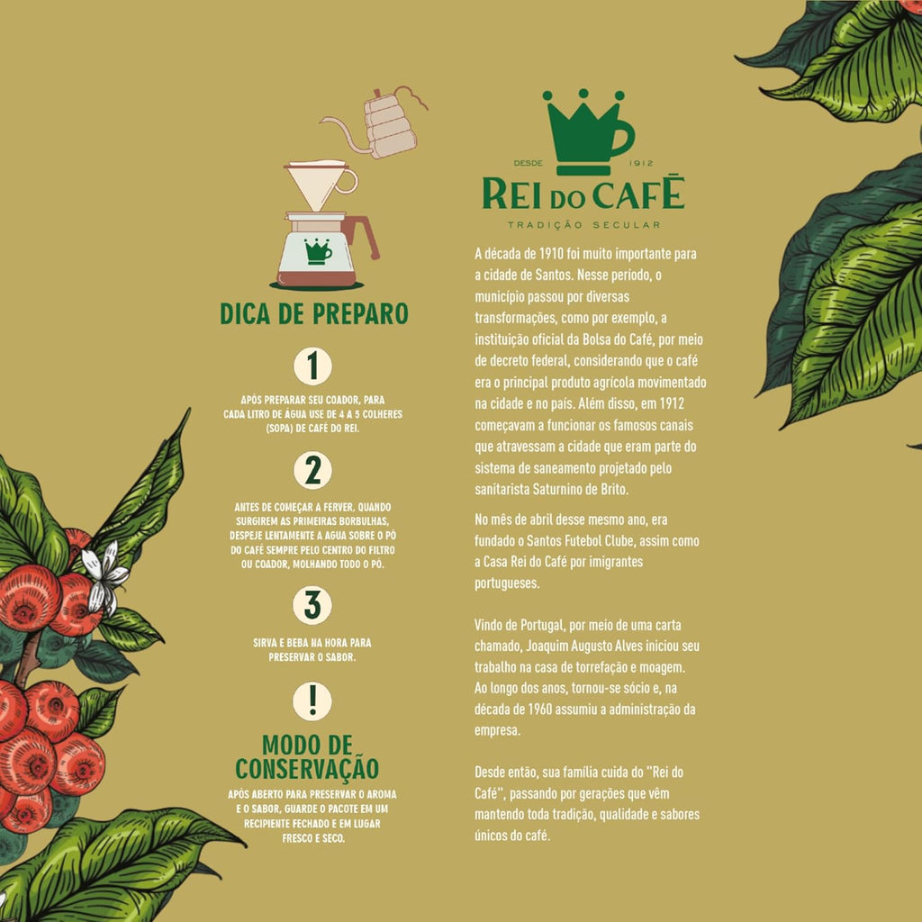 Rei Do Café Moido Gourmet Arábica Alta Mogiana Cafeteria Tradicional de Santos 250g